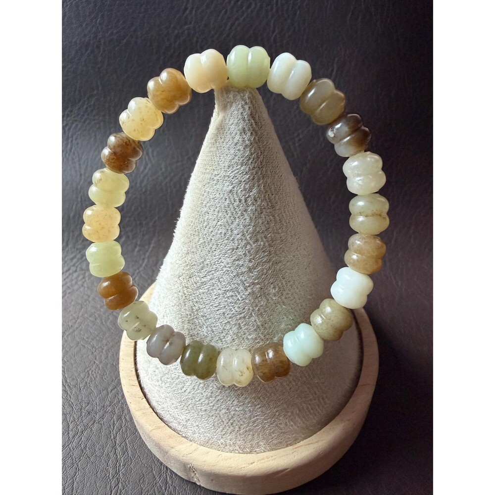 Natural Multi Color Jade Bracelet | Pumpkin Bead Genuine Jade Fits 17cm wrist